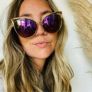 NORDSTROM Rainbow Gold Circlular Oversized Cat Eye Geometric Sunglasses Sunnies